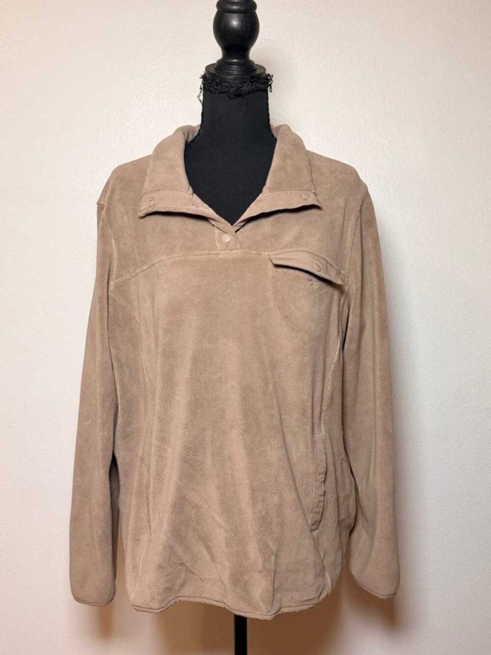 32 Degrees Heat Tan Beige Fleece Snap Pullover Cozy Fall Outdoorsy Style L